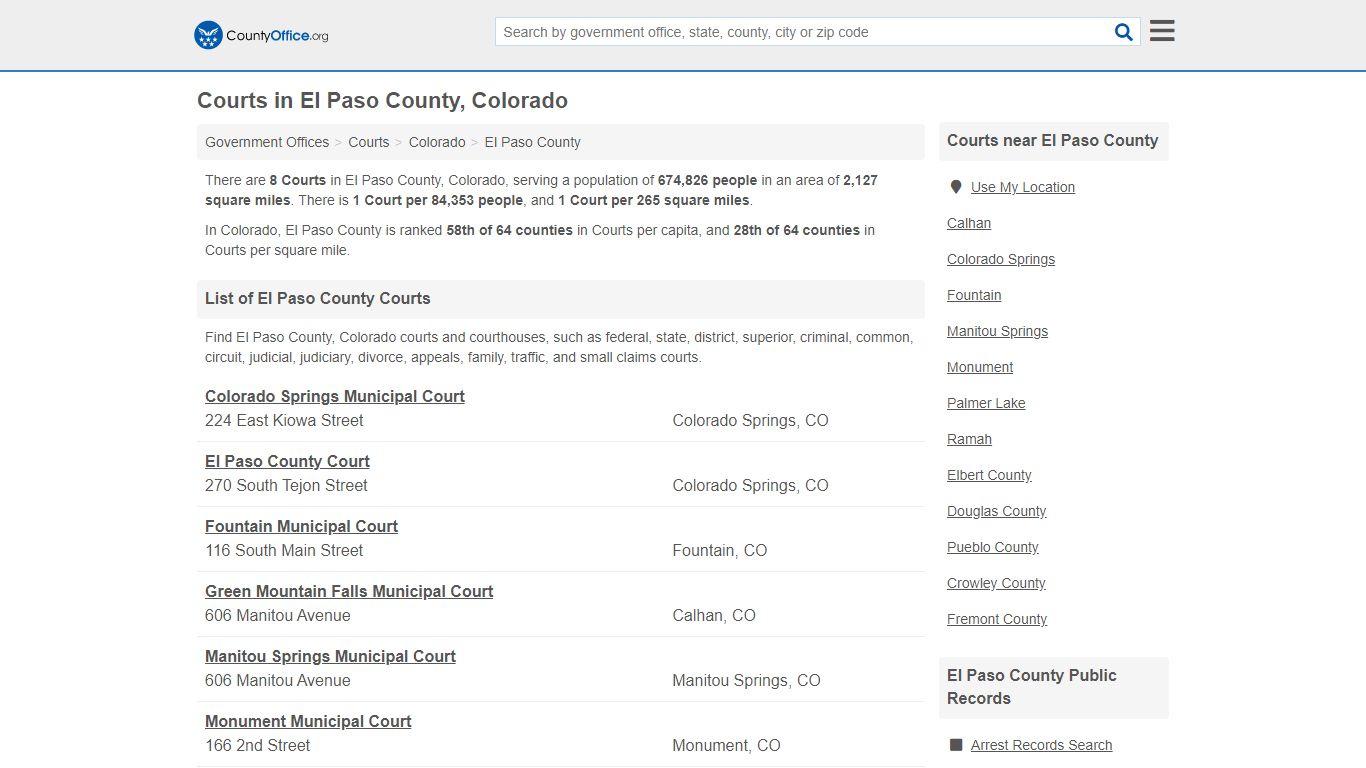 Courts - El Paso County, CO (Court Records & Calendars)